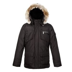 NWT PAJAR CANADA BLACK NYLON COYOTE FUR HOODIE JAMES GOOSE DOWN JACKET L